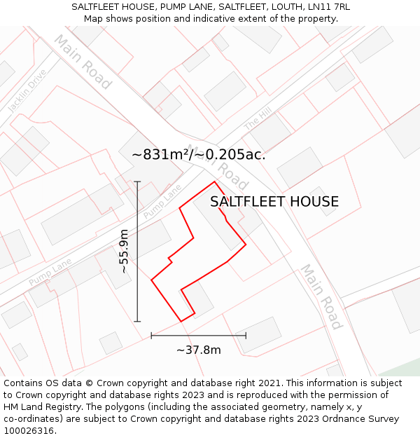 SALTFLEET HOUSE, PUMP LANE, SALTFLEET, LOUTH, LN11 7RL: Plot and title map