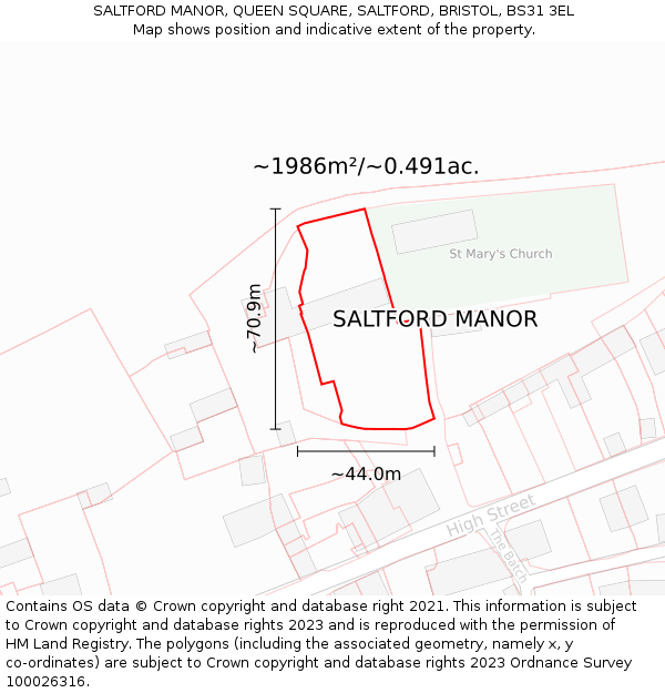 SALTFORD MANOR, QUEEN SQUARE, SALTFORD, BRISTOL, BS31 3EL: Plot and title map