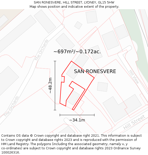 SAN RONESVERE, HILL STREET, LYDNEY, GL15 5HW: Plot and title map