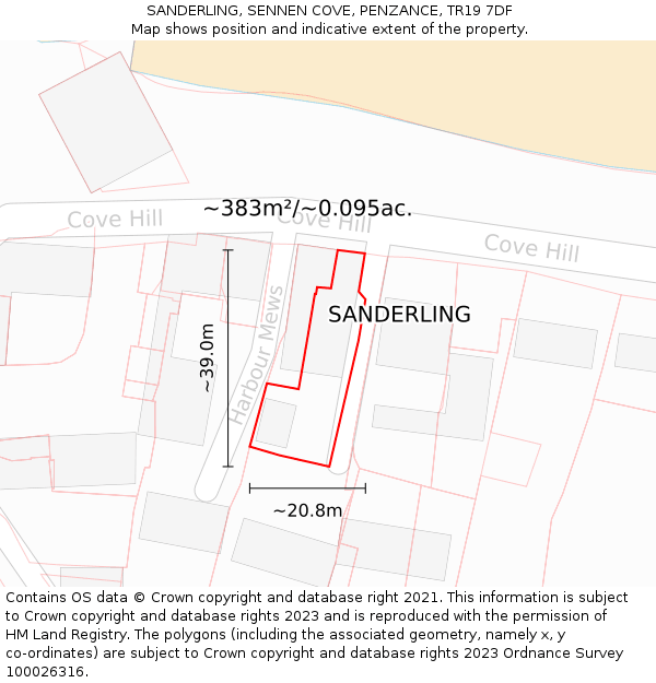 SANDERLING, SENNEN COVE, PENZANCE, TR19 7DF: Plot and title map