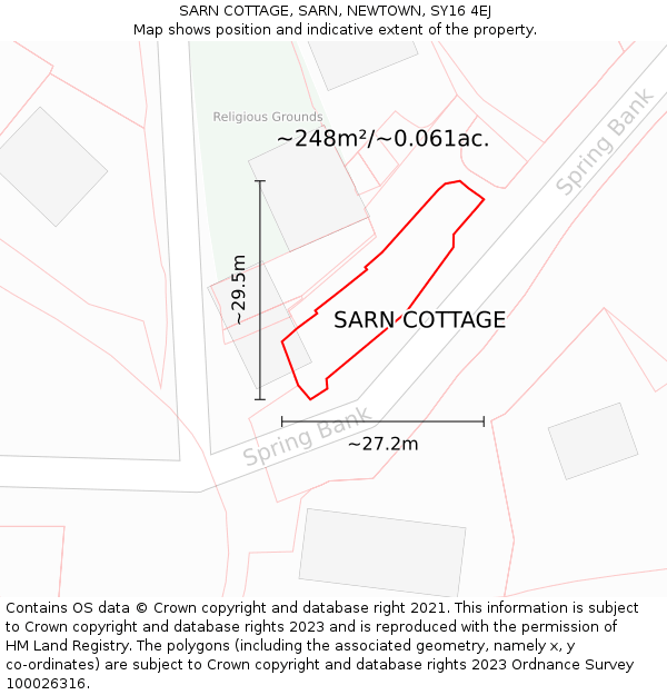 SARN COTTAGE, SARN, NEWTOWN, SY16 4EJ: Plot and title map