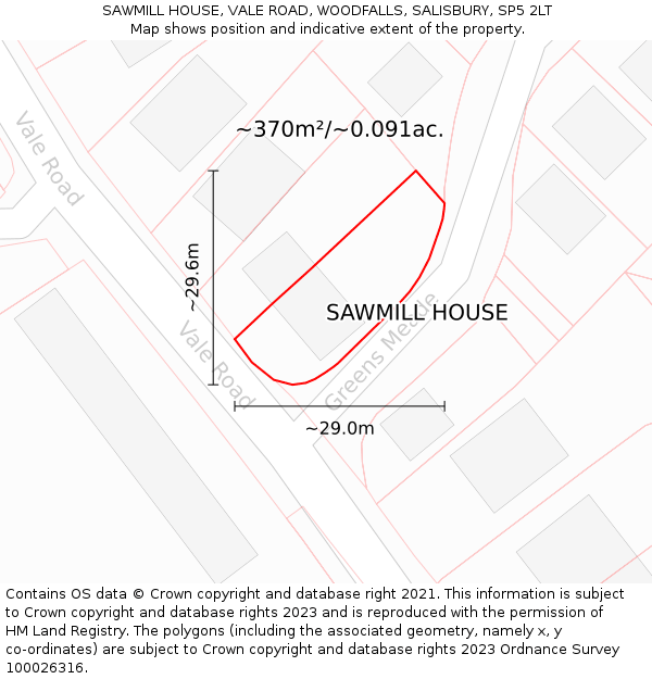 SAWMILL HOUSE, VALE ROAD, WOODFALLS, SALISBURY, SP5 2LT: Plot and title map