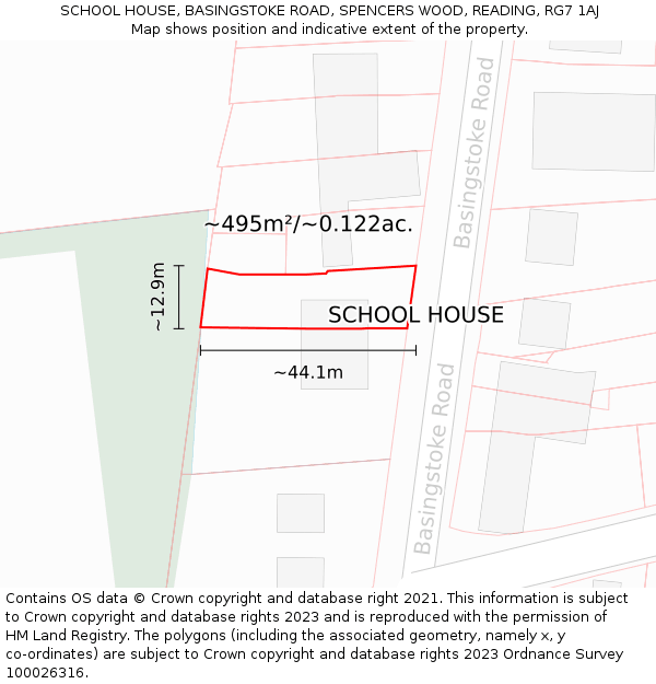 SCHOOL HOUSE, BASINGSTOKE ROAD, SPENCERS WOOD, READING, RG7 1AJ: Plot and title map