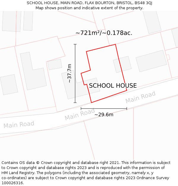 SCHOOL HOUSE, MAIN ROAD, FLAX BOURTON, BRISTOL, BS48 3QJ: Plot and title map