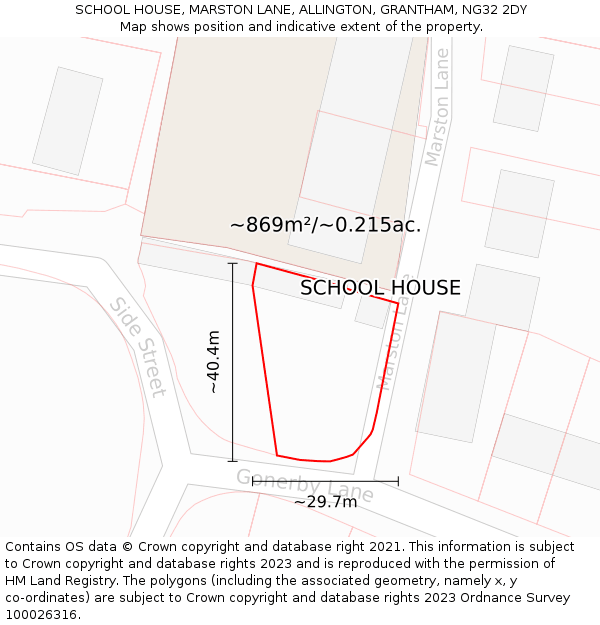 SCHOOL HOUSE, MARSTON LANE, ALLINGTON, GRANTHAM, NG32 2DY: Plot and title map