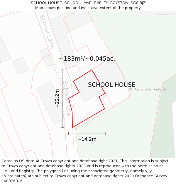 SCHOOL HOUSE, SCHOOL LANE, BARLEY, ROYSTON, SG8 8JZ: Plot and title map