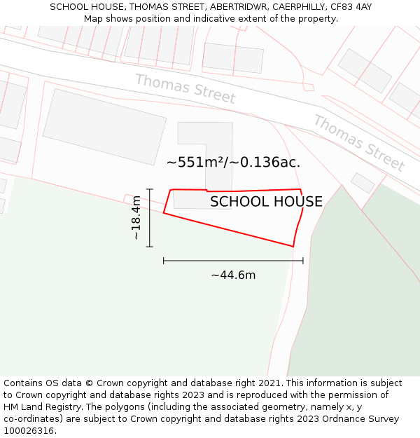 SCHOOL HOUSE, THOMAS STREET, ABERTRIDWR, CAERPHILLY, CF83 4AY: Plot and title map