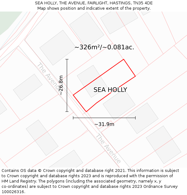 SEA HOLLY, THE AVENUE, FAIRLIGHT, HASTINGS, TN35 4DE: Plot and title map