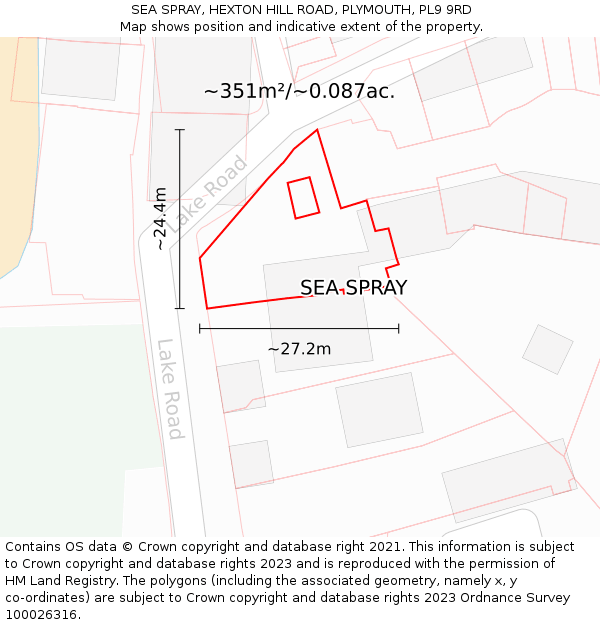 SEA SPRAY, HEXTON HILL ROAD, PLYMOUTH, PL9 9RD: Plot and title map