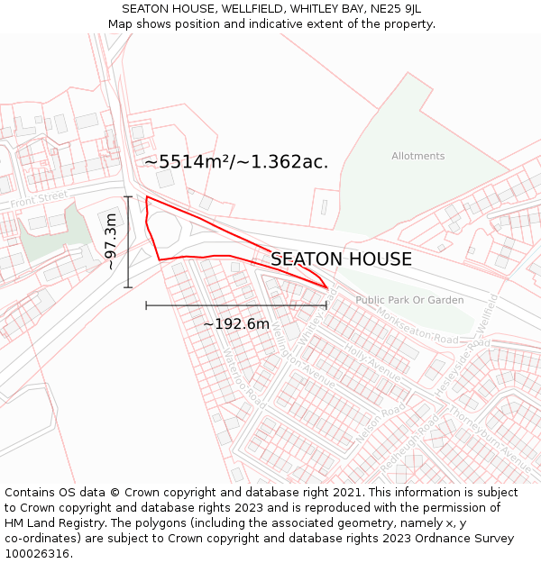 SEATON HOUSE, WELLFIELD, WHITLEY BAY, NE25 9JL: Plot and title map