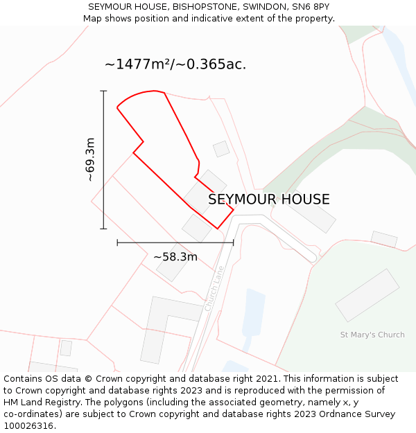 SEYMOUR HOUSE, BISHOPSTONE, SWINDON, SN6 8PY: Plot and title map