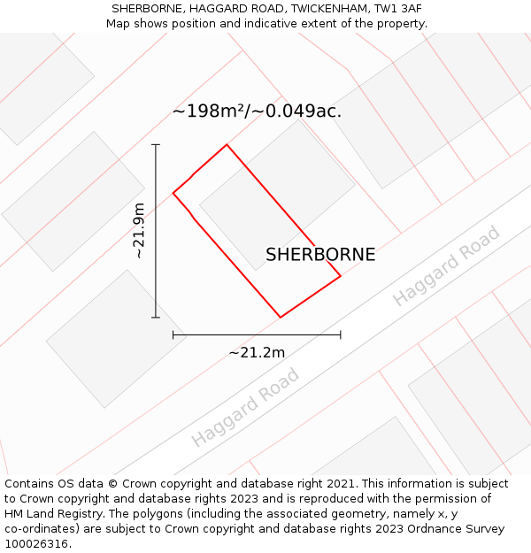 SHERBORNE, HAGGARD ROAD, TWICKENHAM, TW1 3AF: Plot and title map