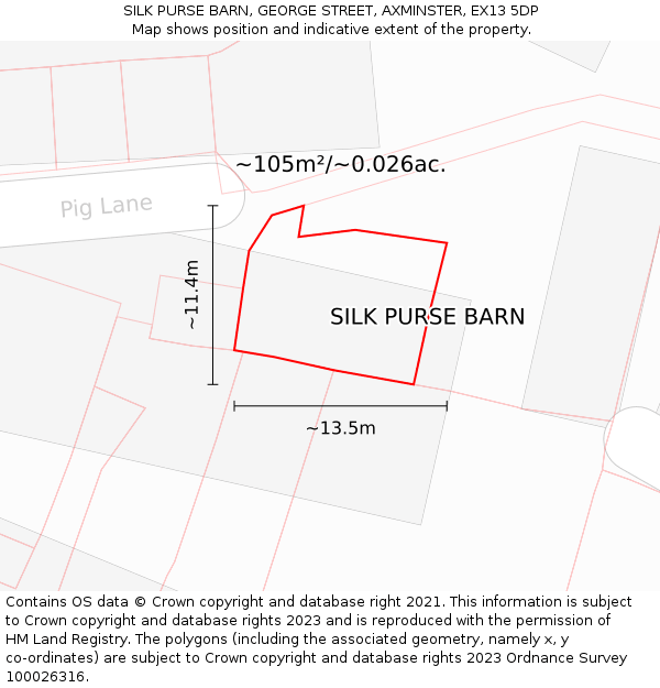SILK PURSE BARN, GEORGE STREET, AXMINSTER, EX13 5DP: Plot and title map