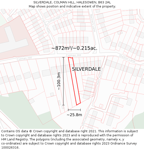 SILVERDALE, COLMAN HILL, HALESOWEN, B63 2AL: Plot and title map