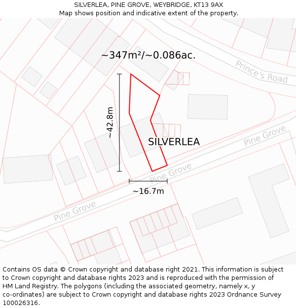 SILVERLEA, PINE GROVE, WEYBRIDGE, KT13 9AX: Plot and title map