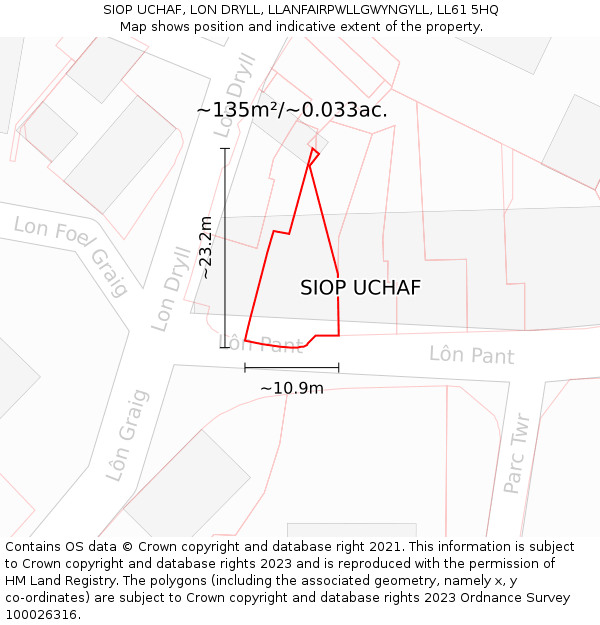 SIOP UCHAF, LON DRYLL, LLANFAIRPWLLGWYNGYLL, LL61 5HQ: Plot and title map