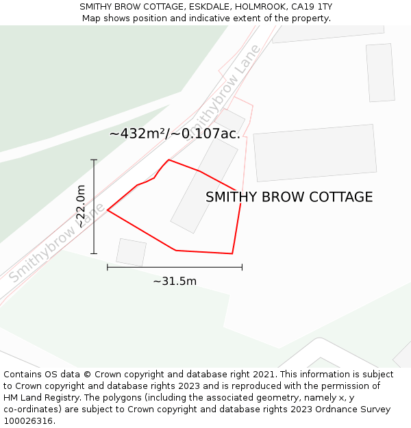 SMITHY BROW COTTAGE, ESKDALE, HOLMROOK, CA19 1TY: Plot and title map