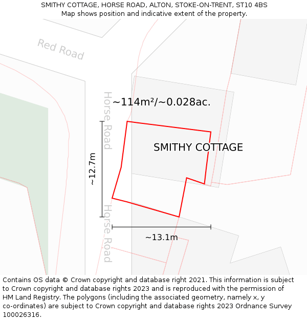 SMITHY COTTAGE, HORSE ROAD, ALTON, STOKE-ON-TRENT, ST10 4BS: Plot and title map