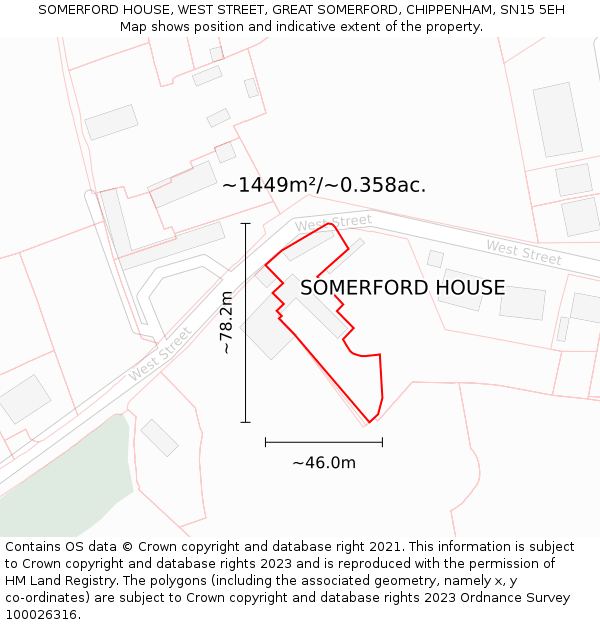 SOMERFORD HOUSE, WEST STREET, GREAT SOMERFORD, CHIPPENHAM, SN15 5EH: Plot and title map