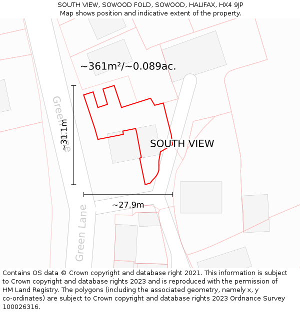 SOUTH VIEW, SOWOOD FOLD, SOWOOD, HALIFAX, HX4 9JP: Plot and title map