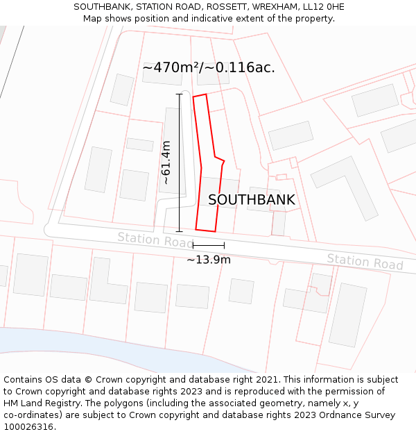 SOUTHBANK, STATION ROAD, ROSSETT, WREXHAM, LL12 0HE: Plot and title map