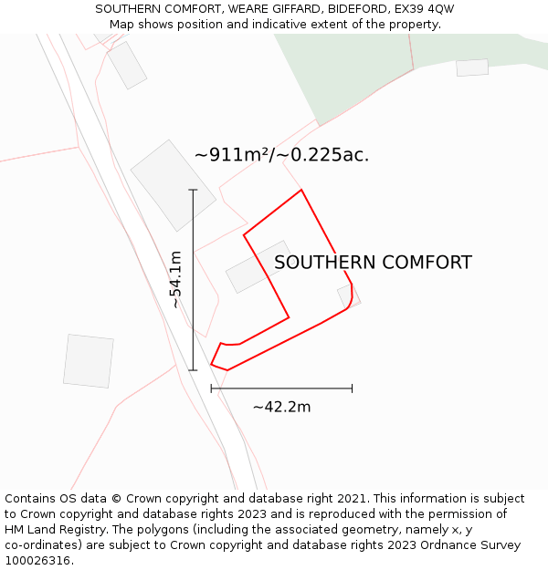 SOUTHERN COMFORT, WEARE GIFFARD, BIDEFORD, EX39 4QW: Plot and title map