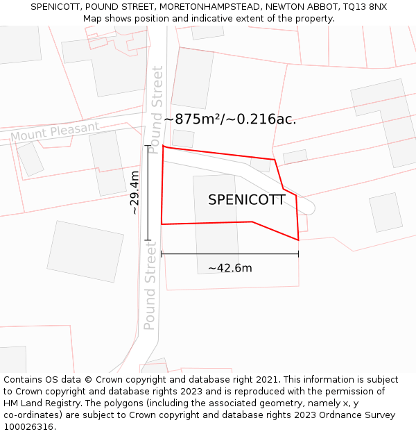 SPENICOTT, POUND STREET, MORETONHAMPSTEAD, NEWTON ABBOT, TQ13 8NX: Plot and title map