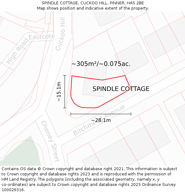 SPINDLE COTTAGE, CUCKOO HILL, PINNER, HA5 2BE: Plot and title map