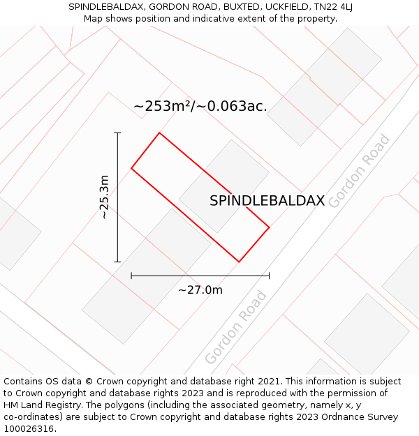 SPINDLEBALDAX, GORDON ROAD, BUXTED, UCKFIELD, TN22 4LJ: Plot and title map