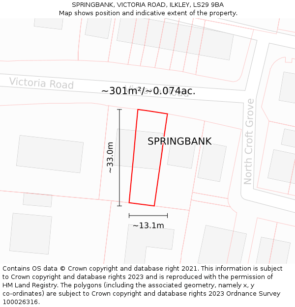 SPRINGBANK, VICTORIA ROAD, ILKLEY, LS29 9BA: Plot and title map