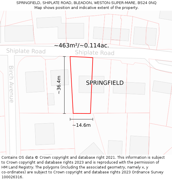 SPRINGFIELD, SHIPLATE ROAD, BLEADON, WESTON-SUPER-MARE, BS24 0NQ: Plot and title map