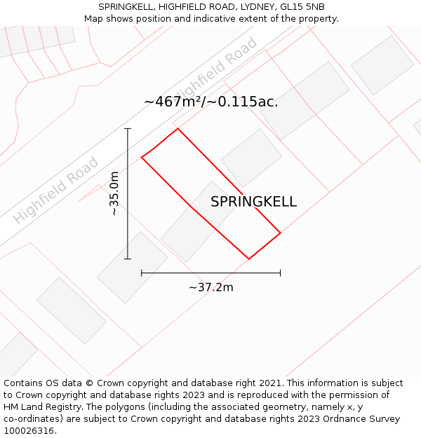 SPRINGKELL, HIGHFIELD ROAD, LYDNEY, GL15 5NB: Plot and title map