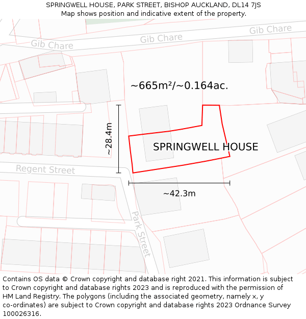 SPRINGWELL HOUSE, PARK STREET, BISHOP AUCKLAND, DL14 7JS: Plot and title map