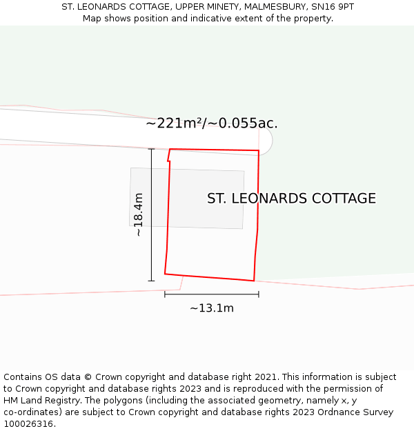 ST. LEONARDS COTTAGE, UPPER MINETY, MALMESBURY, SN16 9PT: Plot and title map