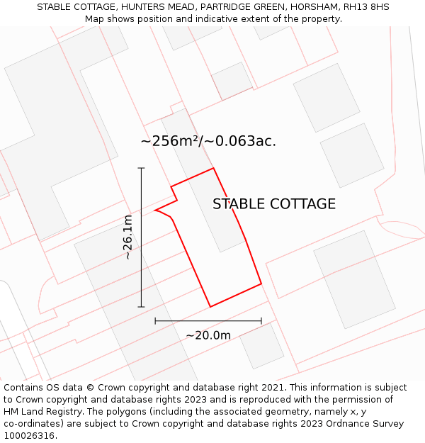 STABLE COTTAGE, HUNTERS MEAD, PARTRIDGE GREEN, HORSHAM, RH13 8HS: Plot and title map