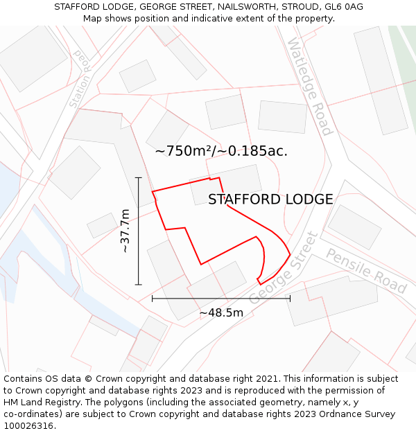 STAFFORD LODGE, GEORGE STREET, NAILSWORTH, STROUD, GL6 0AG: Plot and title map