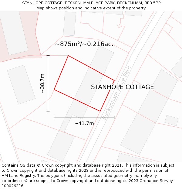 STANHOPE COTTAGE, BECKENHAM PLACE PARK, BECKENHAM, BR3 5BP: Plot and title map