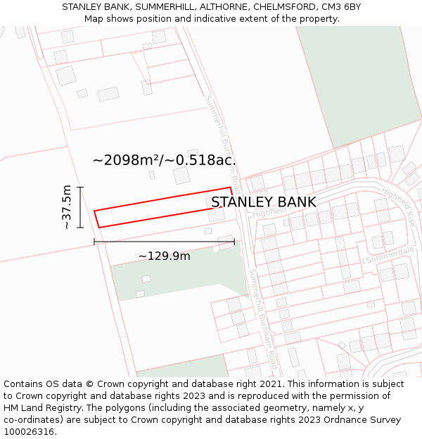 STANLEY BANK, SUMMERHILL, ALTHORNE, CHELMSFORD, CM3 6BY: Plot and title map