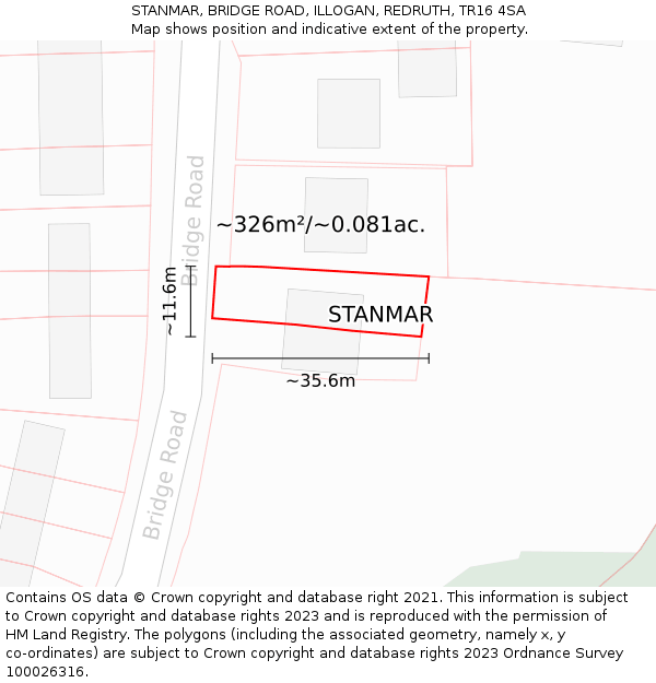 STANMAR, BRIDGE ROAD, ILLOGAN, REDRUTH, TR16 4SA: Plot and title map