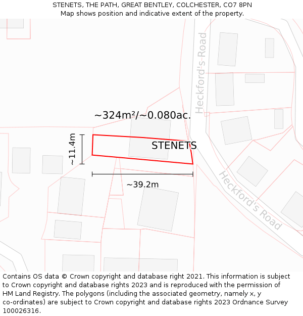 STENETS, THE PATH, GREAT BENTLEY, COLCHESTER, CO7 8PN: Plot and title map