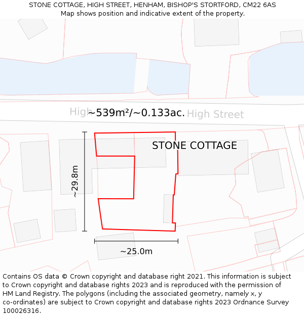 STONE COTTAGE, HIGH STREET, HENHAM, BISHOP'S STORTFORD, CM22 6AS: Plot and title map