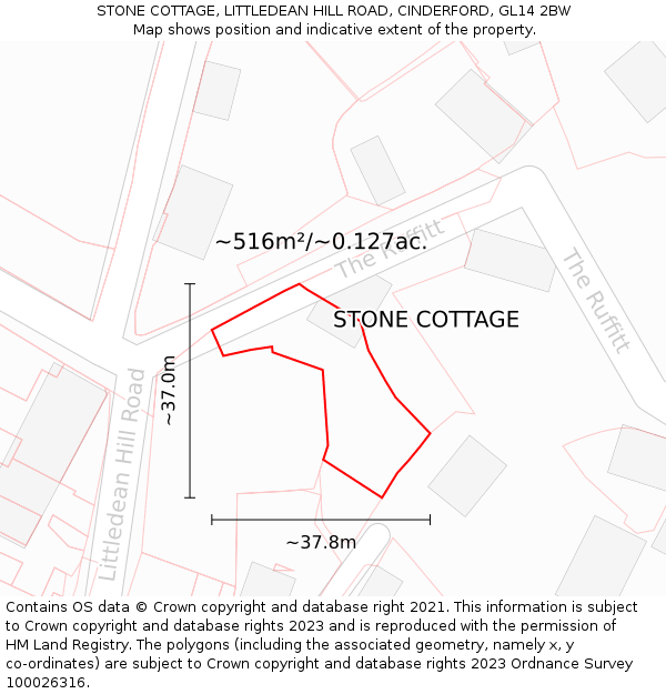 STONE COTTAGE, LITTLEDEAN HILL ROAD, CINDERFORD, GL14 2BW: Plot and title map