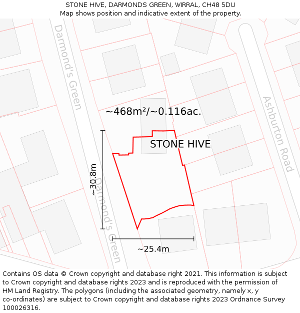 STONE HIVE, DARMONDS GREEN, WIRRAL, CH48 5DU: Plot and title map