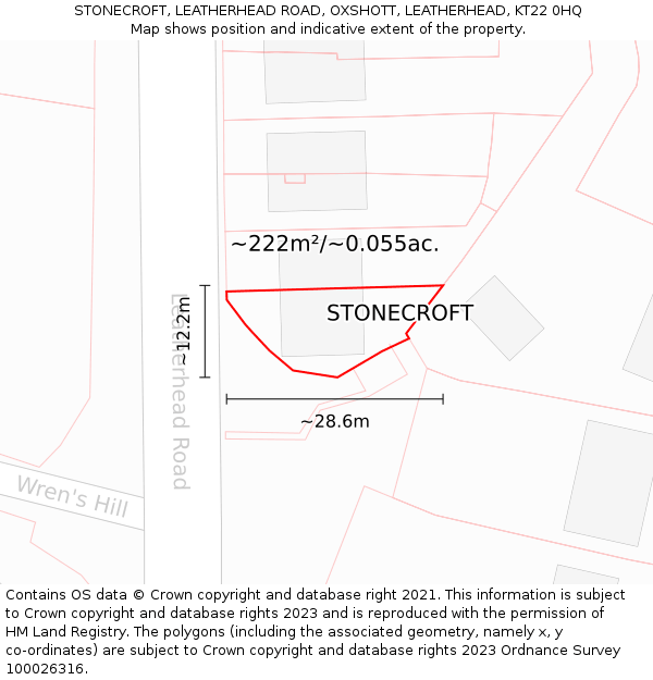 STONECROFT, LEATHERHEAD ROAD, OXSHOTT, LEATHERHEAD, KT22 0HQ: Plot and title map