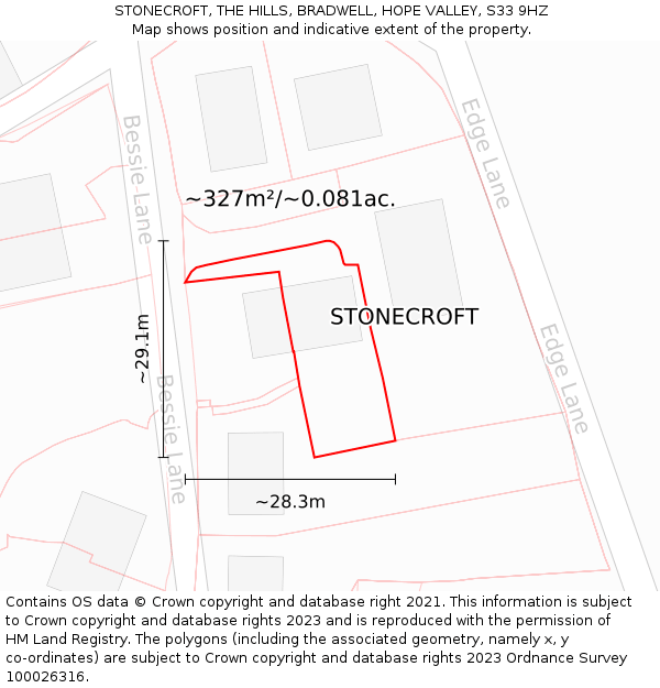 STONECROFT, THE HILLS, BRADWELL, HOPE VALLEY, S33 9HZ: Plot and title map