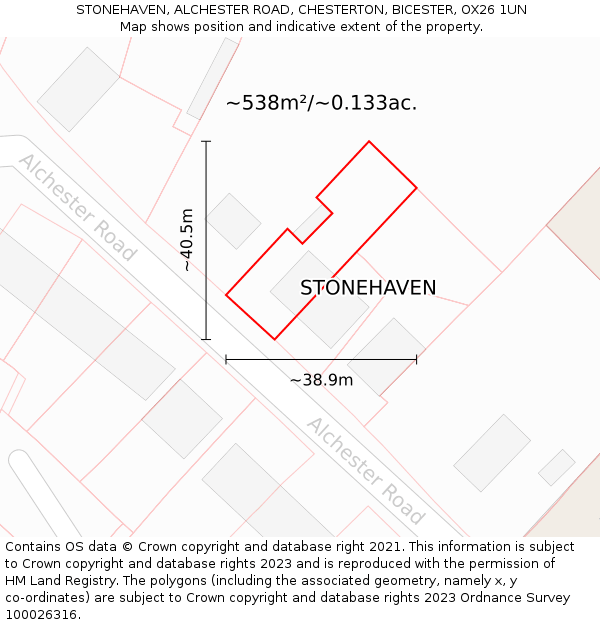 STONEHAVEN, ALCHESTER ROAD, CHESTERTON, BICESTER, OX26 1UN: Plot and title map