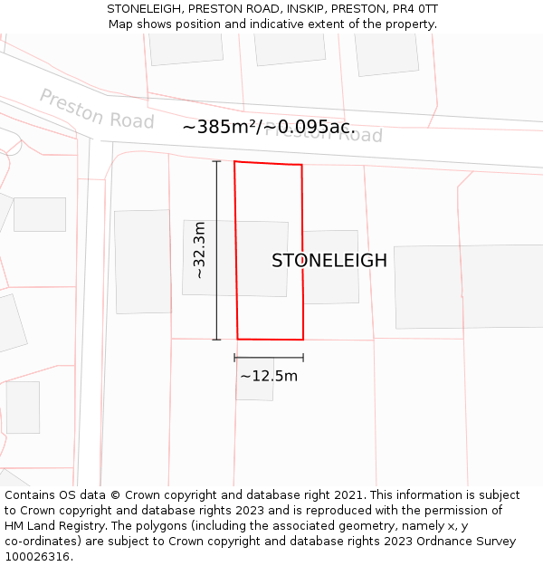STONELEIGH, PRESTON ROAD, INSKIP, PRESTON, PR4 0TT: Plot and title map