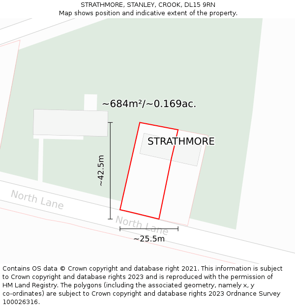 STRATHMORE, STANLEY, CROOK, DL15 9RN: Plot and title map