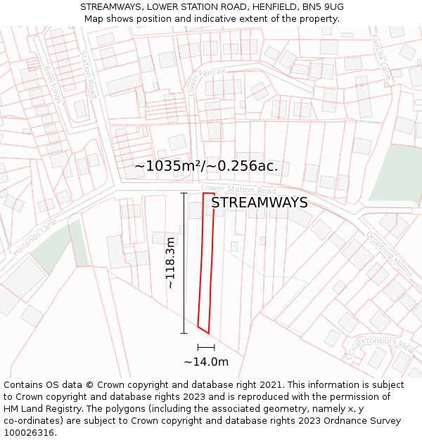 STREAMWAYS, LOWER STATION ROAD, HENFIELD, BN5 9UG: Plot and title map