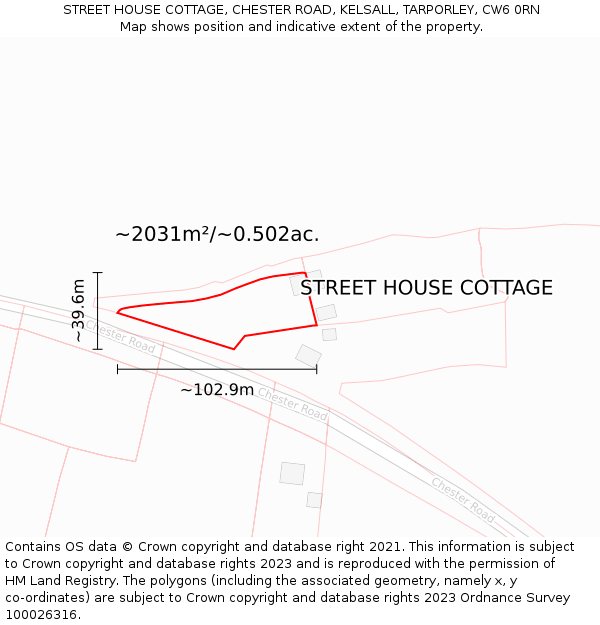 STREET HOUSE COTTAGE, CHESTER ROAD, KELSALL, TARPORLEY, CW6 0RN: Plot and title map